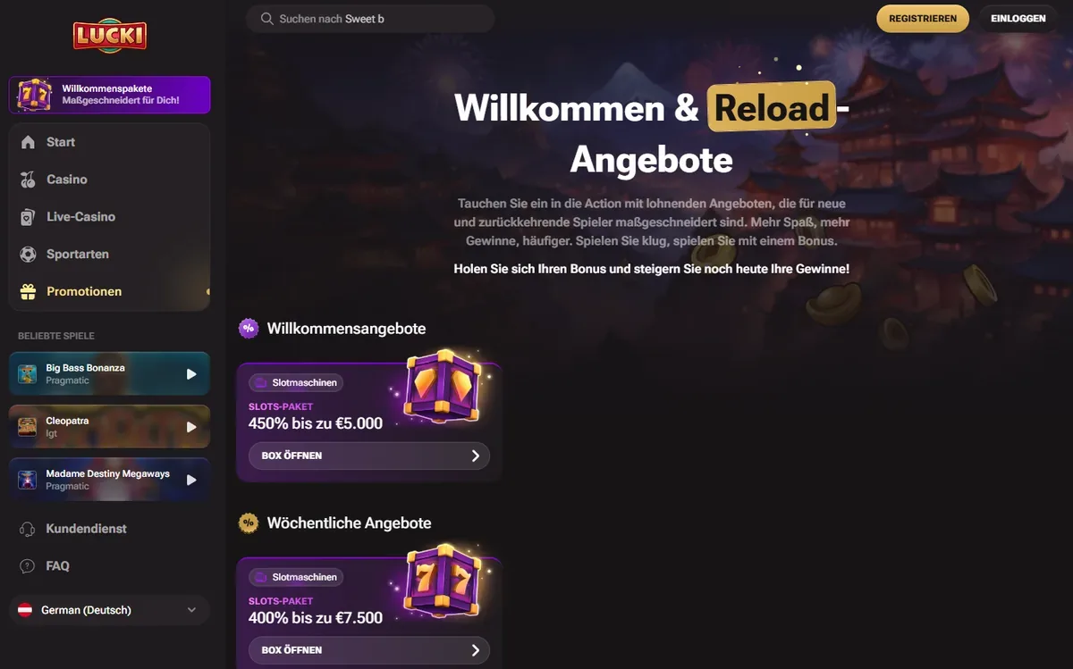 Lucki.Casino Homepage