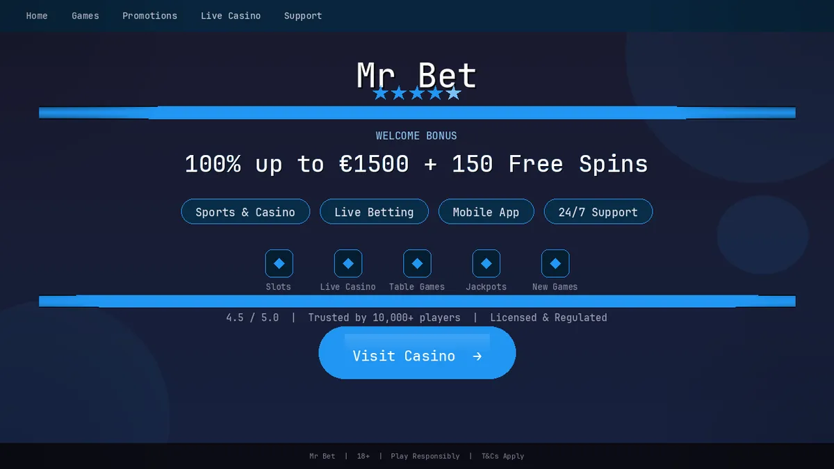 Mr Bet Startseite mit Willkommensbonus und Spielelobby